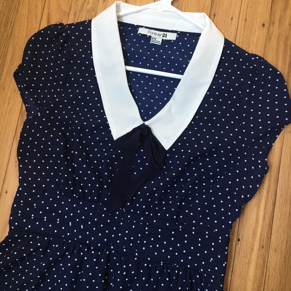 Retro Style Navy and White Polka Dots Dress - Picture 4 of 8